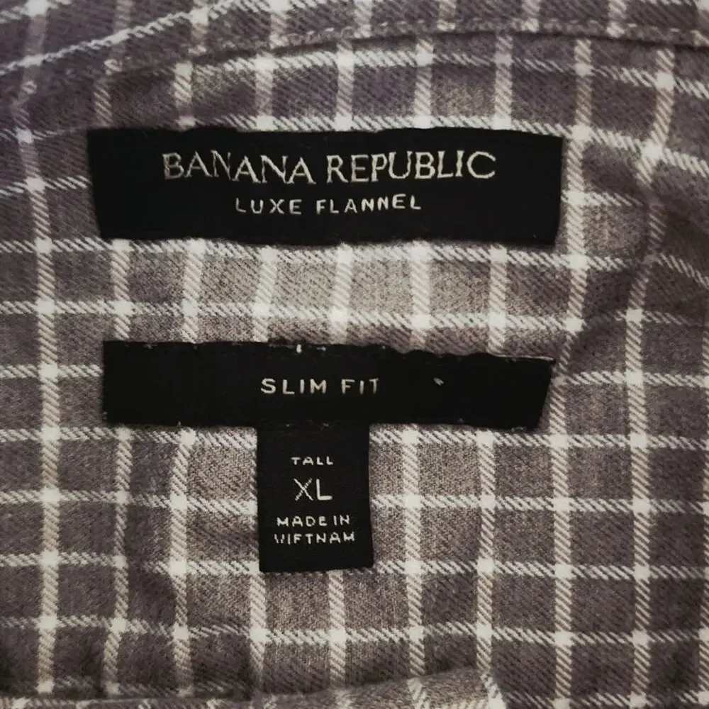 Banana Republic Men's XL Gray White‎ Slim Fit Luxe Flannel Button Down Shirt